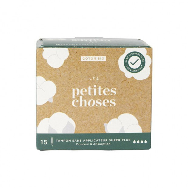 Tampons Sans Applicateurs coton bio Flux Super Plus, boîte de 15 Les Petites Choses - Parashop