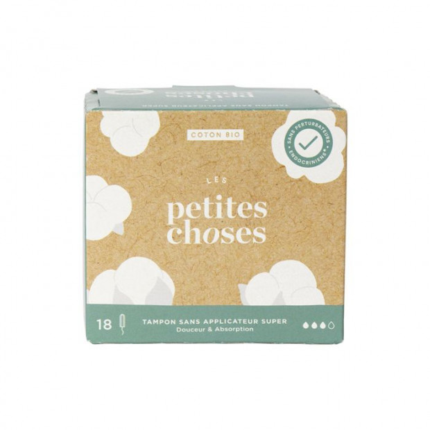 Tampons Sans Applicateurs coton bio Flux Super, boîte de 18 Les Petites Choses - Parashop