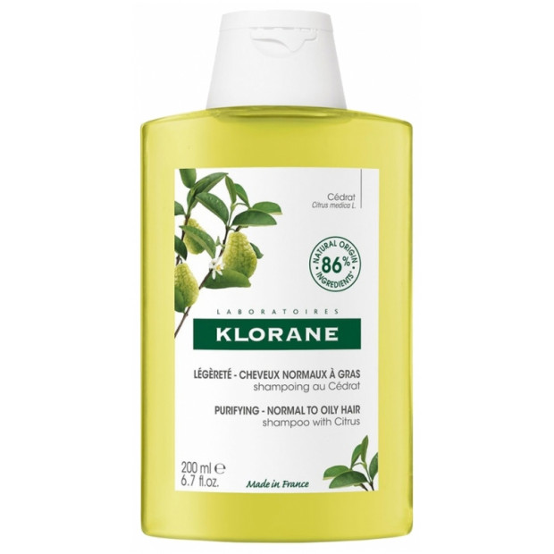 LÉGÈRETÉ Shampoing au Cédrat Cheveux Normaux à Gras, 200ml Klorane - Parashop