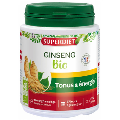Ginseng bio tonus energie, 150 gélules Super Diet - Parashop