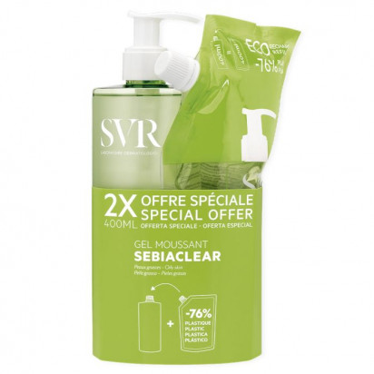 SEBIACLEAR Gel Moussant Peaux Grasses 400ml + Éco-Recharge 400ml
