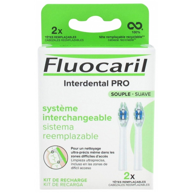 FLUOCARIL - INTERDENTAL PRO Système Interchangeable Souple, 2 Têtes Remplaçables