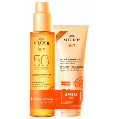 SUN Huile bronzante SPF50 150ml + Lait fraicheur après-soleil 100ml OFFERT