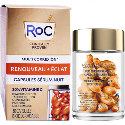 ROC RETINOL CORREXION Renouveau + Éclat capsules sérum nuit vitamine C, 30 capsules biodégradables