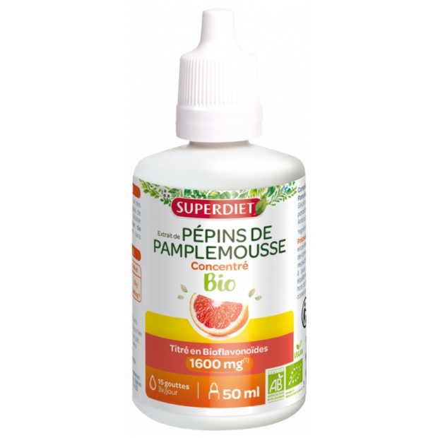 Super Diet Extrait de Pépins de Pamplemousse Concentré 1600 mg Bio, 50ml - Parashop