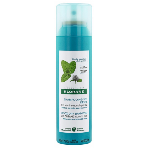 Klorane - DETOX Shampoing Sec Menthe Aquatique Bio cheveux exposés à la pollution, 150ml - Parashop