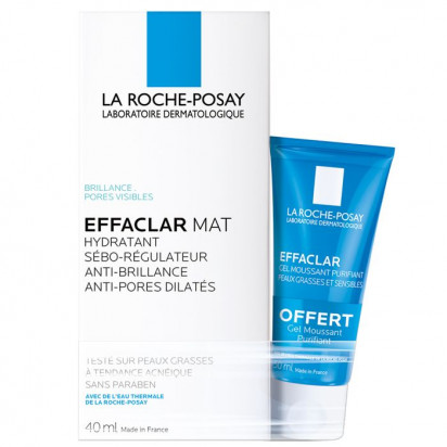 EFFACLAR MAT hydratant sébo-régulateur anti-brillance 40ml + gel moussant purifiant 50ml OFFERT La Roche-Posay - Parashop