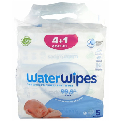 Waterwipes Lingettes bébé à l'eau, 4+1 offert | Parashop.com