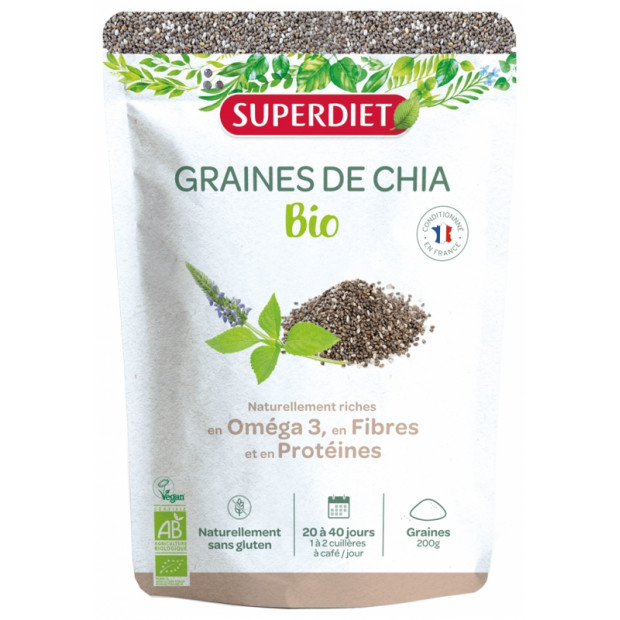 Graines de Chia Bio, 200g SUPERDIET |Parashop.com