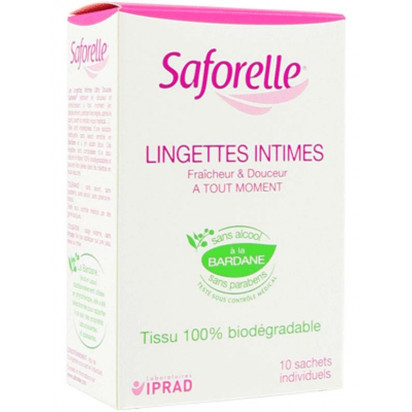 Lingettes intimes fraîcheur et douceur, 10 sachets individuels Saforelle - Parashop