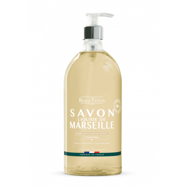 BEAUTERRA Savon liquide Marseille fleur de coton, 1L | Parashop.com