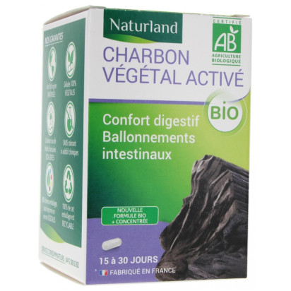 Naturland Charbon Végétal Activé Bio, 60 végécaps| Parashop.com