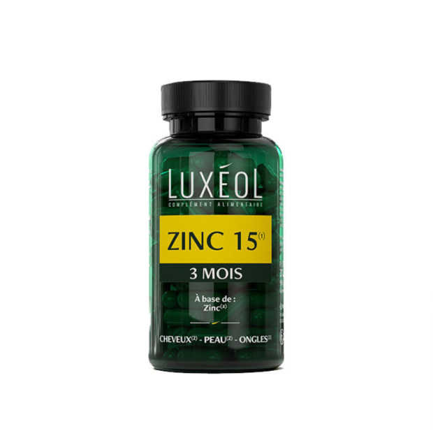 Luxéol ZINC 15 Cheveux Peau et Ongles 3 mois, 90 gélules| Parashop.com