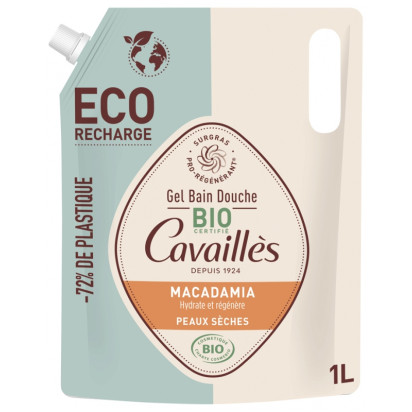 Rogé Cavailles Gel Bain Douche Peaux Sèches Macadamia Bio Éco-Recharge, 1L | Parashop.com