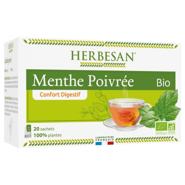 HERBESAN Infusion bio Menthe Poivrée, 20 sachets | Parashop.com