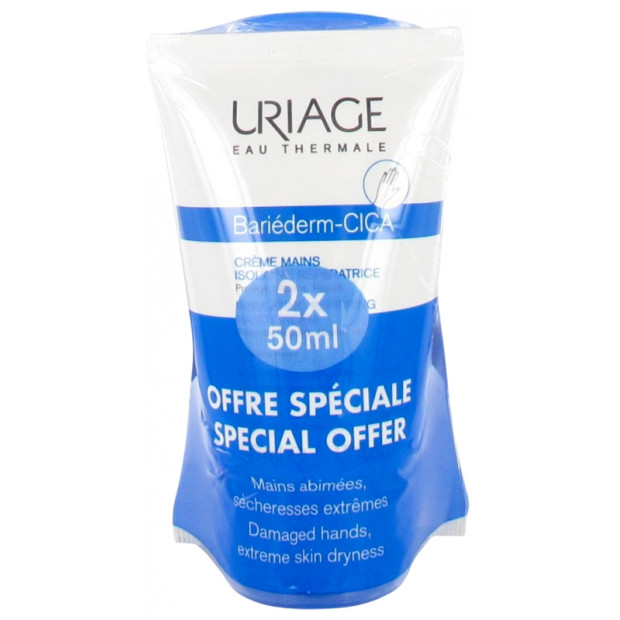 Uriage BARIEDERM Cica Crème Mains Isolante Réparatrice, lot 2x50ml | Parashop.com