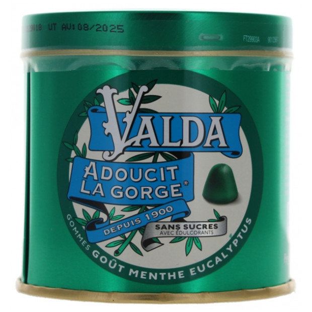 Valda Gommes Sans Sucres Adoucit la Gorge Goût Menthe Eucalyptus, 140g | Parashop.com