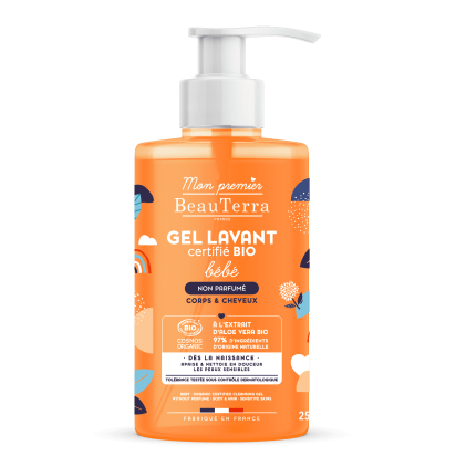 Beauterra Gel Lavant Bébé Bio Peaux Sensibles Corps et Cheveux, 250ml | Parashop.com