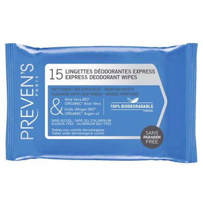 Lingettes déodorantes x15 Preven'S - Parashop