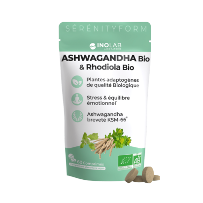 Laboratoire Inolab x SERENITYFORM Ashwagandha Bio & Rhodiola Bio Stress Equilibre Emotionnel, 60 comprimés | Parashop.com