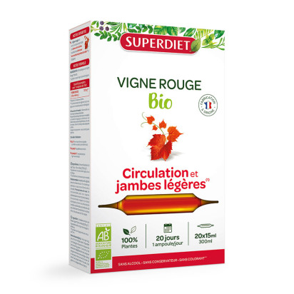 Vigne rouge circulation bio, 20 ampoules Super Diet - Parashop