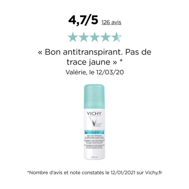 VICHY Déodorant Anti-Transpirant Anti-Traces Aérosol 48H, 125ml | Parashop.com