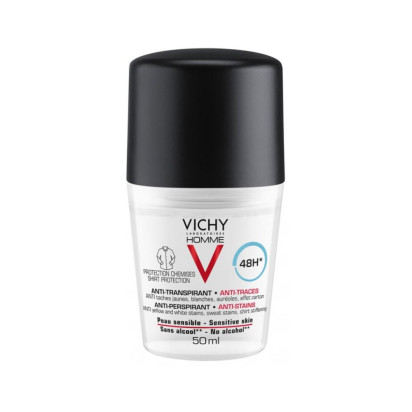 VICHY HOMME Déodorant Anti-Transpirant 48H Anti-Traces Roll-On, 50ml | Parashop.com