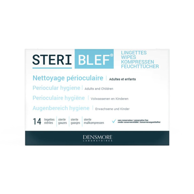 Steriblef Nettoyage Périoculaire Lingettes Stériles, 14 Lingettes