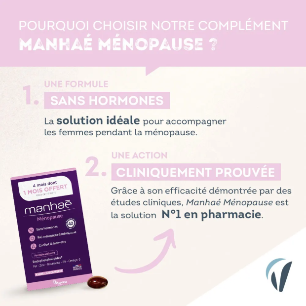 MANHAE Menopause Sans Hormones 3 Mois + 1 OFFERT, 120 Capsules