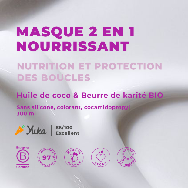 Masque 2-en-1 sans silicone cheveux bouclés coco & beurre de karité bio, 300ml Energie Fruit - Parashop