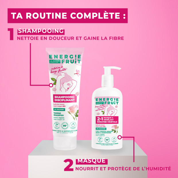 Energie Fruit Shampoing sans sulfates cheveux secs et rebelles monoï rose & huile d'argan bio, 250ml | Parashop.com